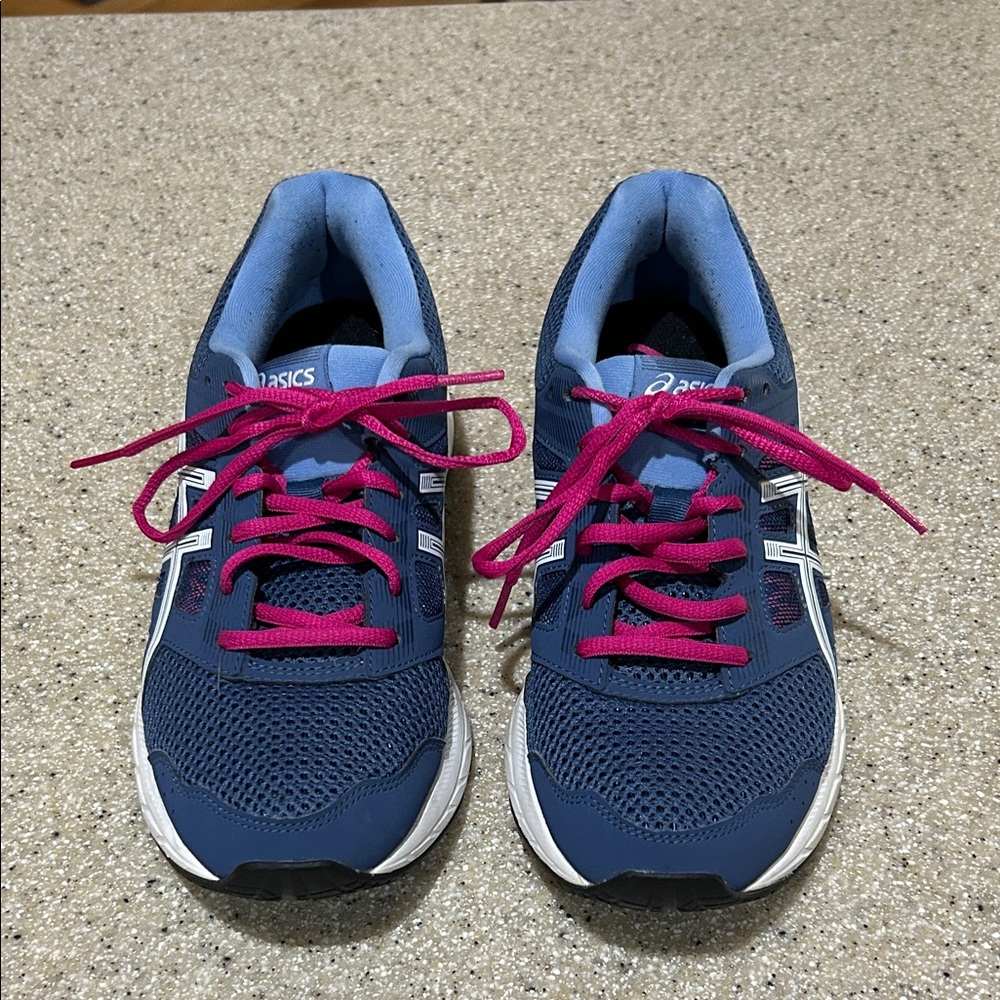 EUC ASICS Women's Athletic Shoes in Blue with Pink Laces - Size 10M